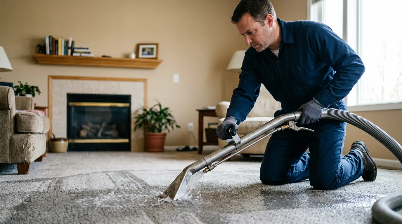 Water damage restoration technician working near East Wallingford, VT